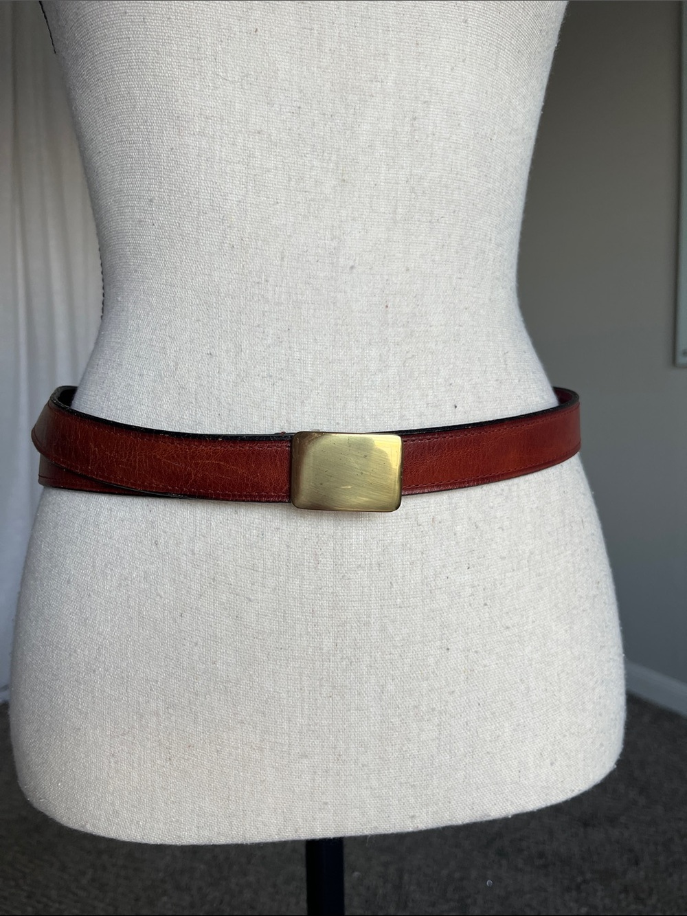 VTG Liberty of London Thin Cherry Brown Antique Glazed Cowhide Belt 42/105